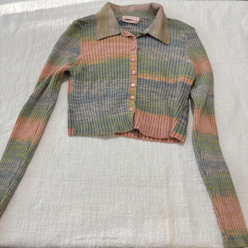 Urban Outfitters Space Dye Ribbed Cropped Cardigan Top Multi Color Large
